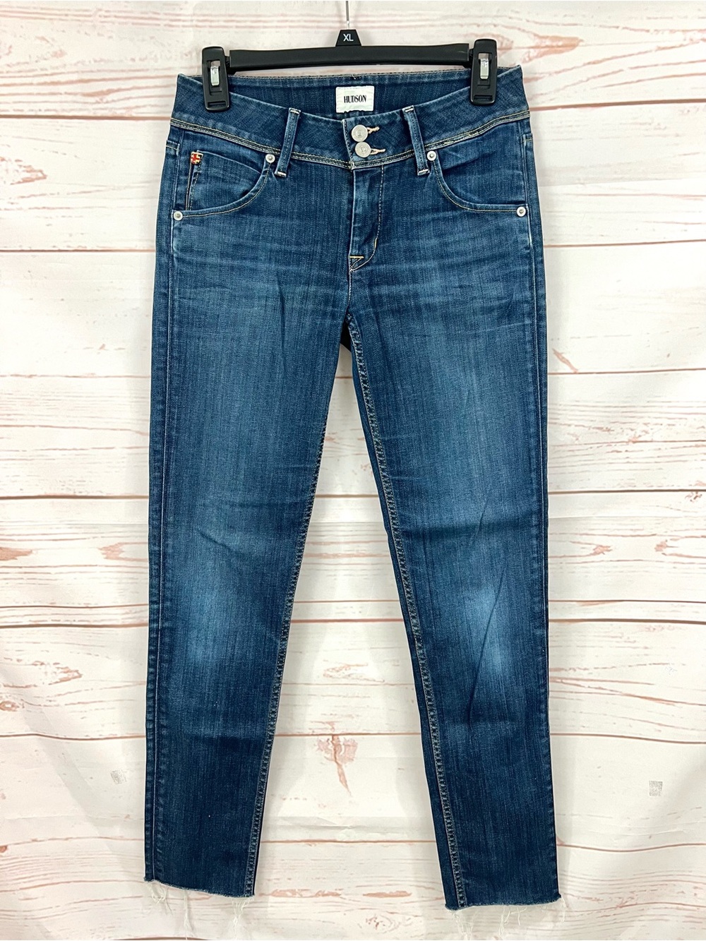 Hudson Vintage Y2K Low Rise Raw Hem Collin Flap Skinny Jeans 27